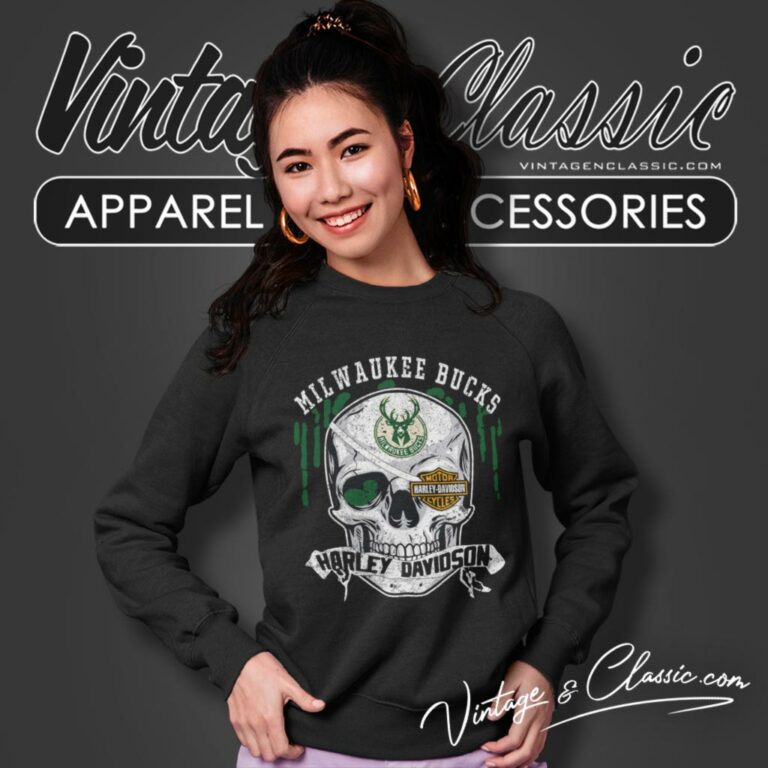 Milwaukee Bucks Harley Davidson Skull Sweatshirt Milwaukee Bucks Harley Davidson Skull Sweatshirt