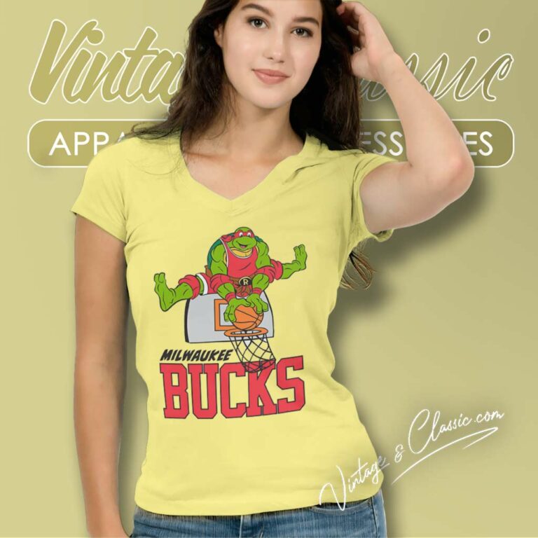 Milwaukee Bucks X Teenage Mutant Ninja Turtles V Neck TShirt Milwaukee Bucks X Teenage Mutant Ninja Turtles V Neck TShirt