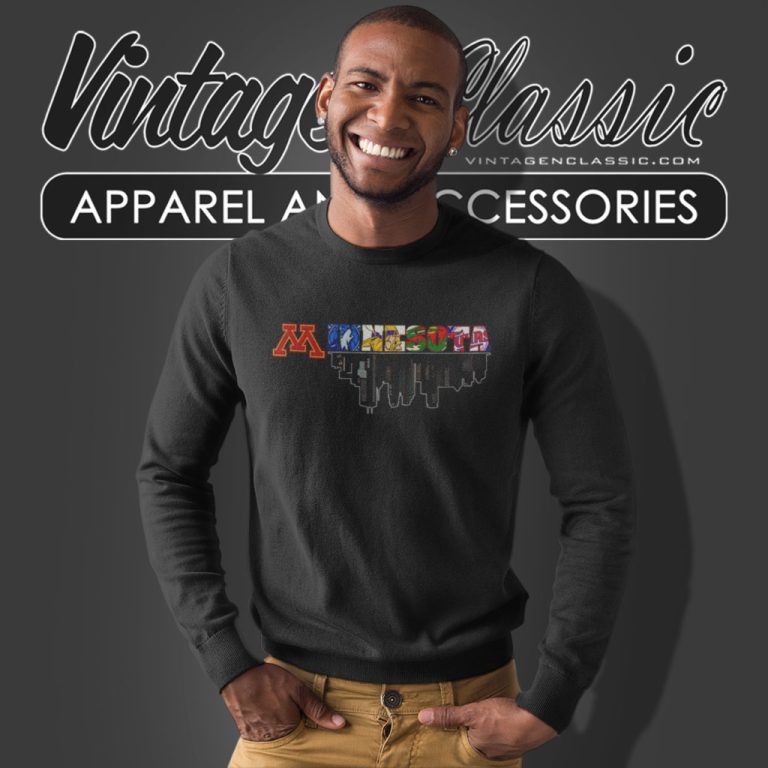 Minnesota Golden Gophers Minnesota Vikings Twins Timberwolves Wild Skyline Sweatshirt Minnesota Golden Gophers Minnesota Vikings Twins Timberwolves Wild Skyline Sweatshirt