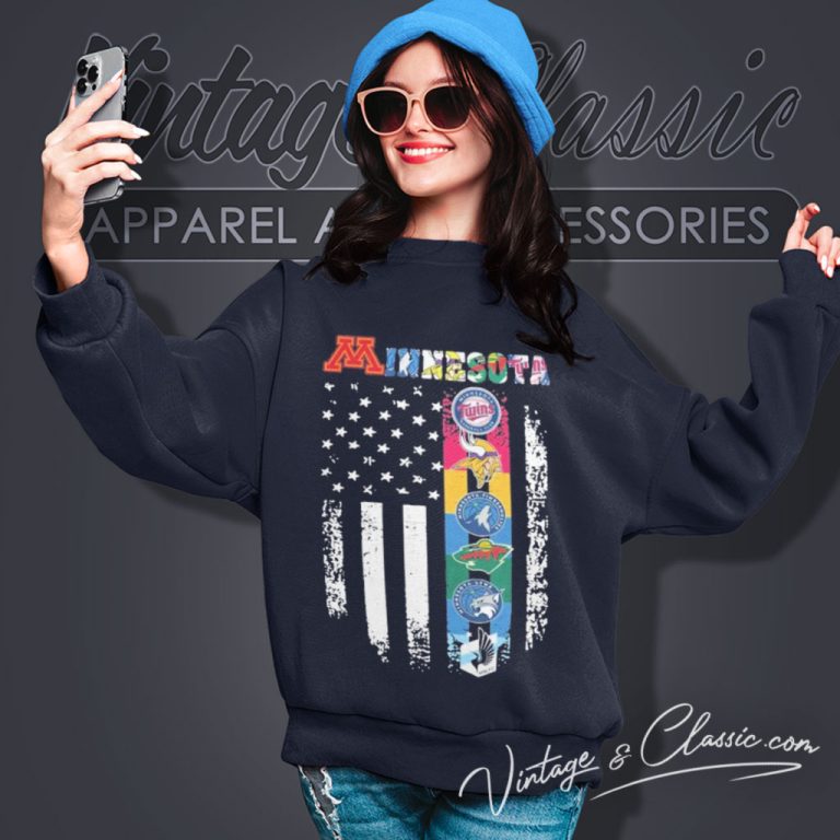 Minnesota Sport Team Logo 2023 American Flag Sweatshirt Minnesota Sport Team Logo 2023 American Flag Sweatshirt