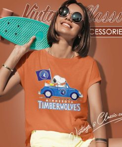Minnesota Timberwolves Basketball Snoopy Dog Driving Car Women T Shirt