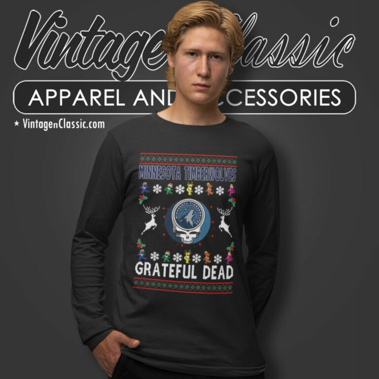 Minnesota Timberwolves Grateful Dead Ugly Christmas Long Sleeve Tee Minnesota Timberwolves Grateful Dead Ugly Christmas Long Sleeve Tee