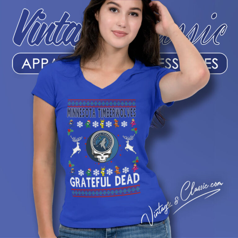 Minnesota Timberwolves Grateful Dead Ugly Christmas V Neck TShirt Minnesota Timberwolves Grateful Dead Ugly Christmas V Neck TShirt