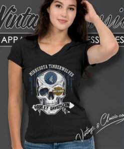 Minnesota Timberwolves Harley Davidson Skull V Neck TShirt