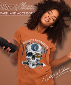 Minnesota Timberwolves Harley Davidson Skull Women T Shirt