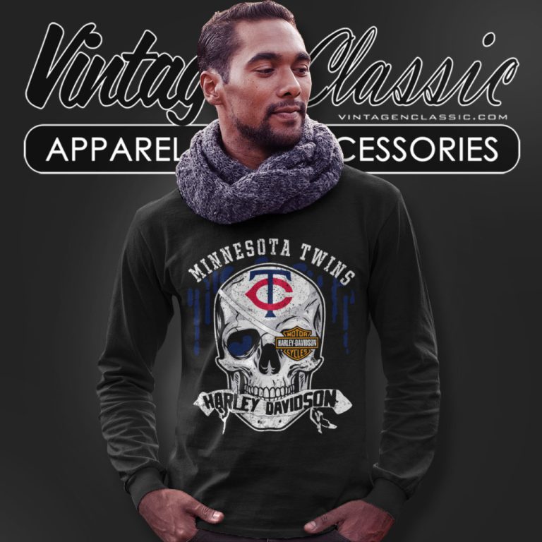 Minnesota Twins Harley Davidson Skull Long Sleeve Tee Minnesota Twins Harley Davidson Skull Long Sleeve Tee