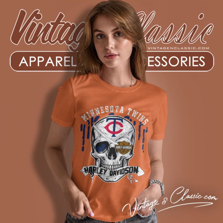 Minnesota Twins Harley Davidson Skull Women T Shirt Minnesota Twins Harley Davidson Skull Women T Shirt