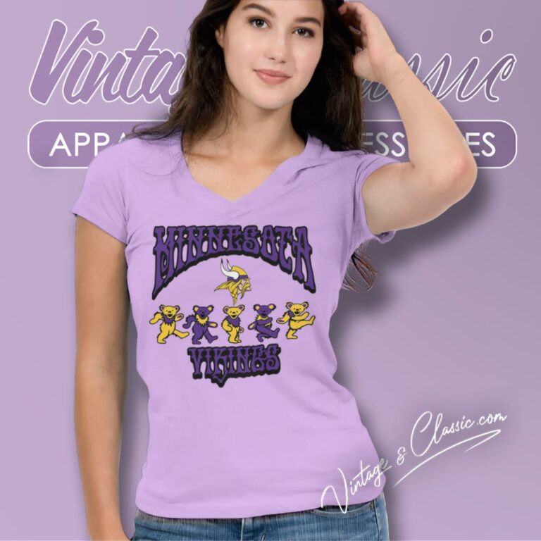 Minnesota Vikings Grateful Dead Dancing Bears V Neck TShirt Minnesota Vikings Grateful Dead Dancing Bears V Neck TShirt