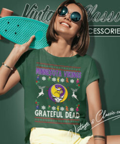 Minnesota Vikings Grateful Dead Ugly Christmas Women T Shirt