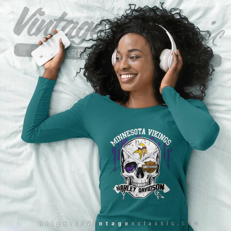 Minnesota Vikings Harley Daivsion Skull Long Sleeve Tee Minnesota Vikings Harley Daivsion Skull Long Sleeve Tee