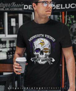 Minnesota Vikings Harley Daivsion Skull T Shirt