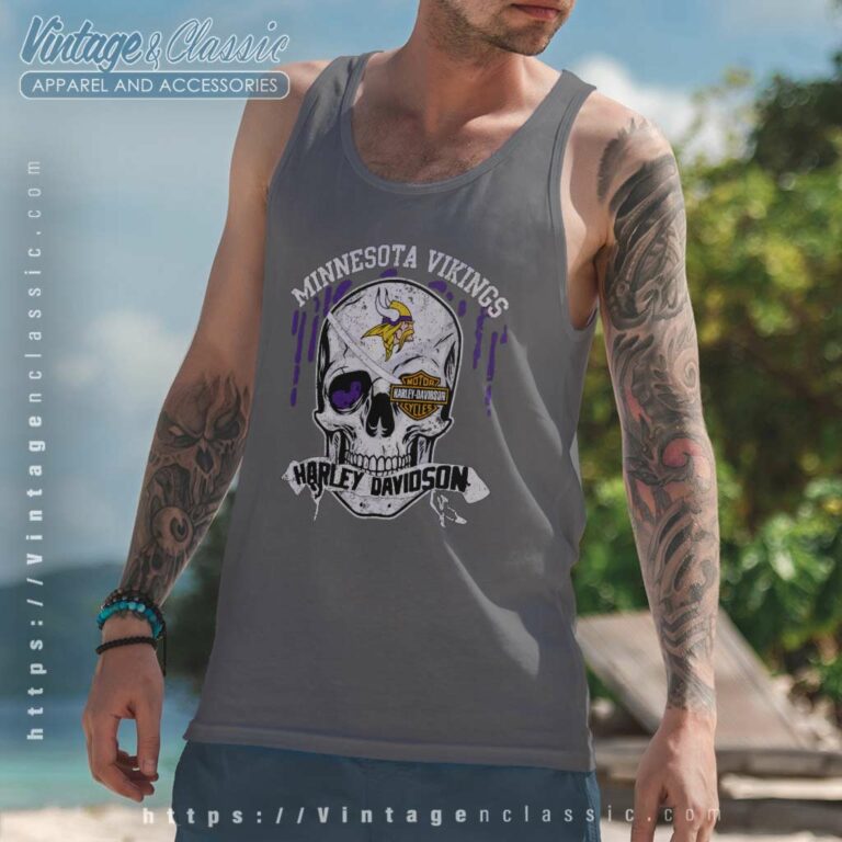 Minnesota Vikings Harley Daivsion Skull Tank Top Racerback Minnesota Vikings Harley Daivsion Skull Tank Top Racerback
