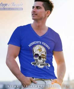 Minnesota Vikings Harley Daivsion Skull V Neck TShirt