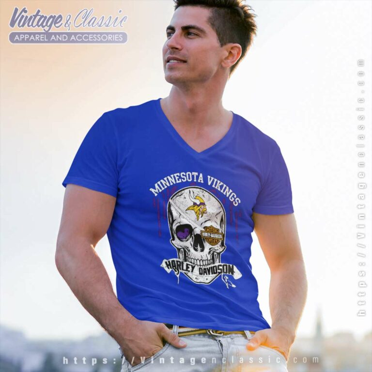 Minnesota Vikings Harley Daivsion Skull V Neck TShirt Minnesota Vikings Harley Daivsion Skull V Neck TShirt
