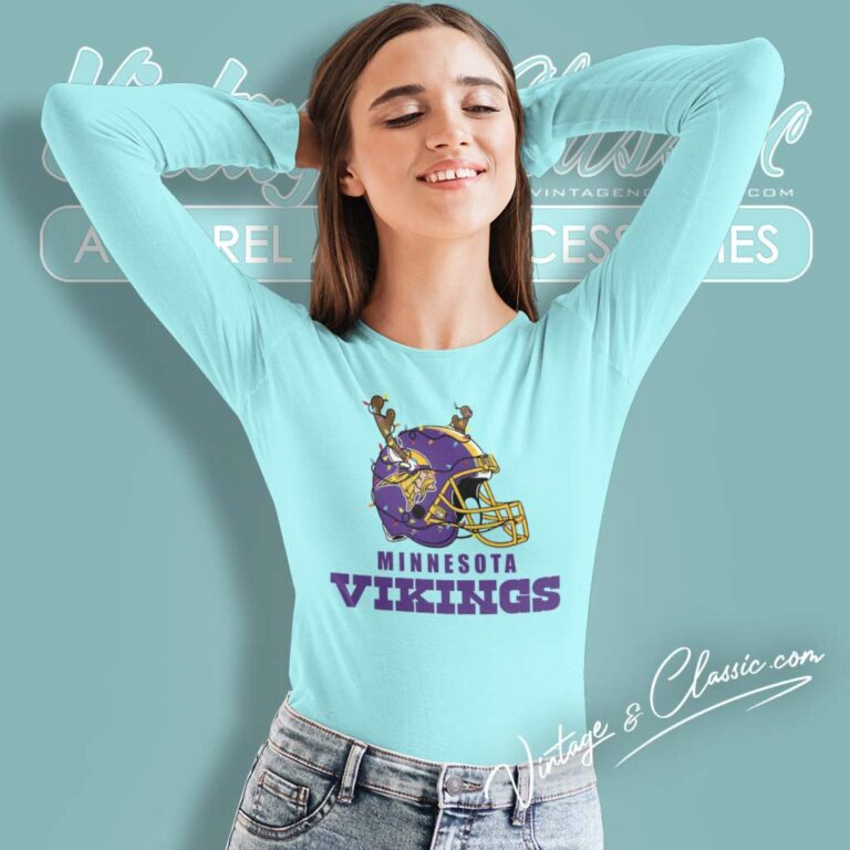 Minnesota Vikings Helmet Deer Antlers Long Sleeve Tee Minnesota Vikings Helmet Deer Antlers Long Sleeve Tee
