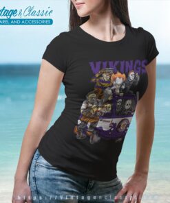 Minnesota Vikings Horror Movies Characters Halloween Shirt Women T shirt