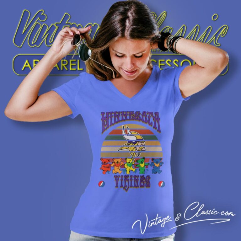 Minnesota Vikings Nfl Grateful Dancing Bears Retro V Neck TShirt Minnesota Vikings Nfl Grateful Dancing Bears Retro V Neck TShirt