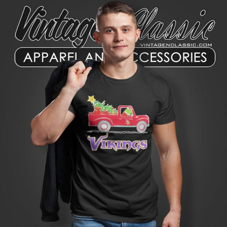 Minnesota Vikings Santa Grinch Driving Truck Christmas T Shirt Minnesota Vikings Santa Grinch Driving Truck Christmas T Shirt