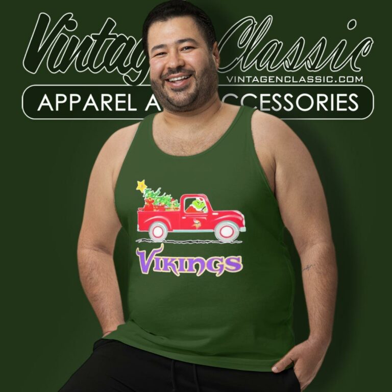 Minnesota Vikings Santa Grinch Driving Truck Christmas Tank Top Racerback Minnesota Vikings Santa Grinch Driving Truck Christmas Tank Top Racerback