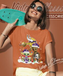 Minnesota Vikings Shirt Baby Yoda And Groot Santa Christmas Women T Shirt