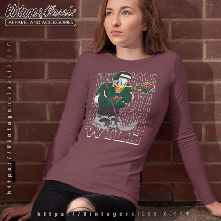 Minnesota Wild Donald Duck Hockey Shirt Long Sleeve Tee Minnesota Wild Donald Duck Hockey Shirt Long Sleeve Tee