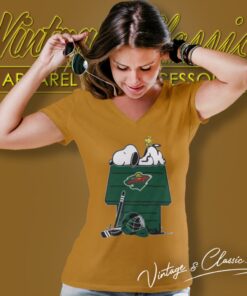 Minnesota Wild Hockey Snoopy Woodstock The Peanuts Movie V Neck TShirt