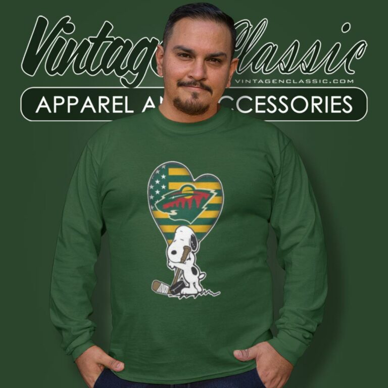 Minnesota Wild Hockey The Peanuts Movie Adorable Snoopy Long Sleeve Tee Minnesota Wild Hockey The Peanuts Movie Adorable Snoopy Long Sleeve Tee