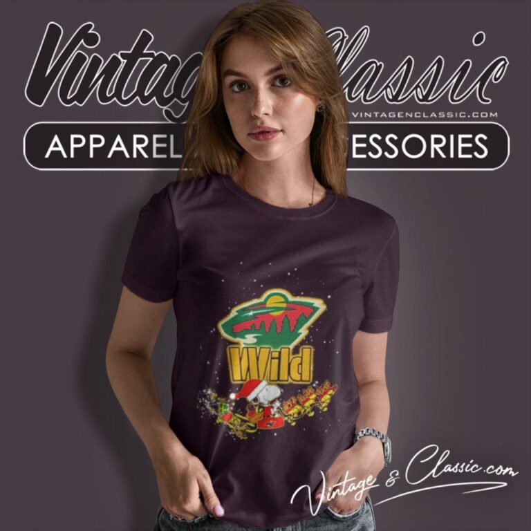 Minnesota Wild Santa Snoopy And Woodstock Christmas Women T Shirt Minnesota Wild Santa Snoopy And Woodstock Christmas Women T Shirt