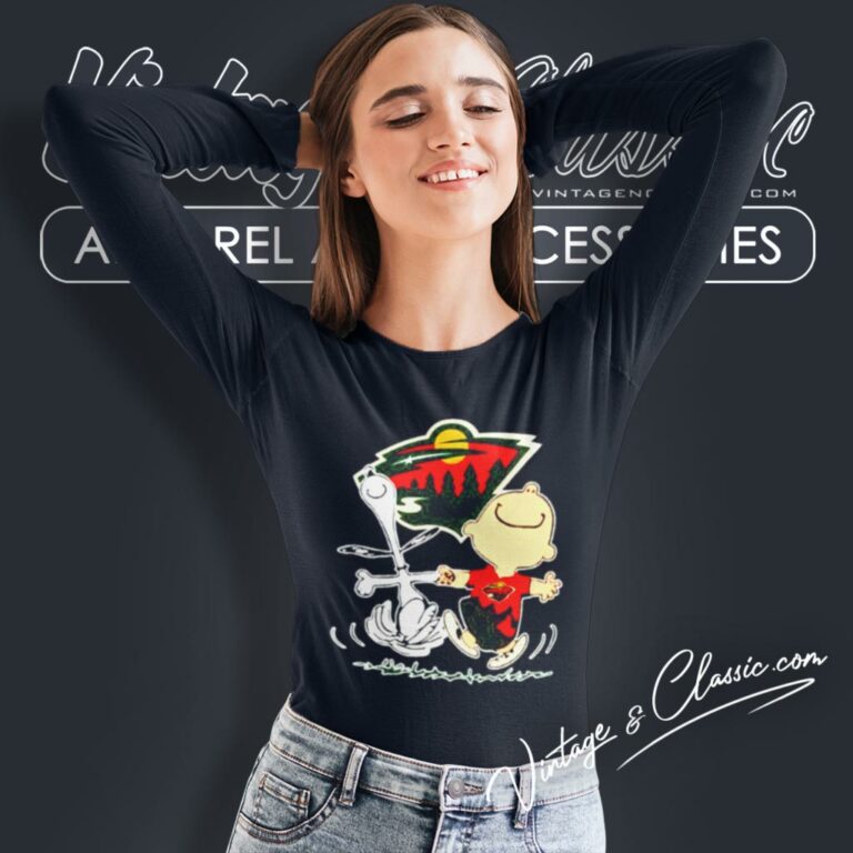 Minnesota Wild Snoopy And Charlie Brown Dancing Long Sleeve Tee Minnesota Wild Snoopy And Charlie Brown Dancing Long Sleeve Tee