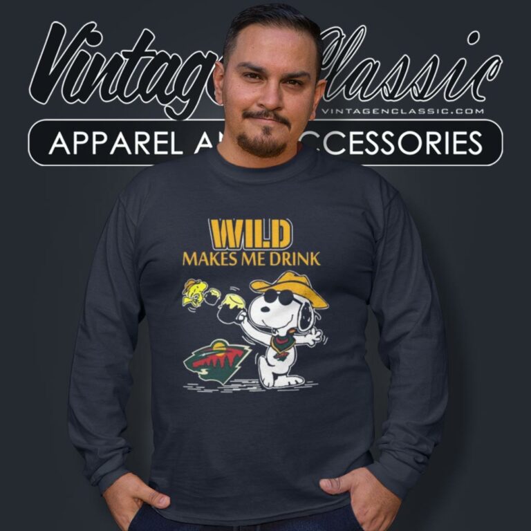 Minnesota Wild Snoopy And Woodstock Makes Me Drink Long Sleeve Tee Minnesota Wild Snoopy And Woodstock Makes Me Drink Long Sleeve Tee
