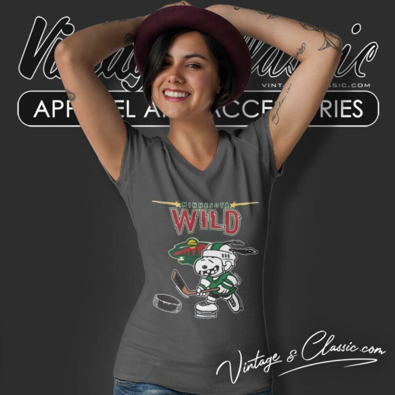 Minnesota Wild Snoopy Hockey Funny V Neck TShirt Minnesota Wild Snoopy Hockey Funny V Neck TShirt