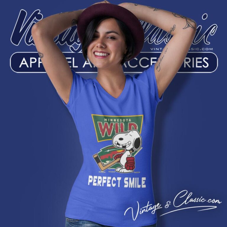 Minnesota Wild Snoopy Perfect Smile The Peanuts Movie Hockey V Neck TShirt Minnesota Wild Snoopy Perfect Smile The Peanuts Movie Hockey V Neck TShirt