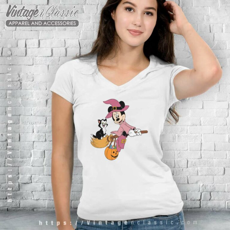 Minnie Flying Witch Costume Halloween V Neck TShirt Minnie Flying Witch Costume Halloween V Neck TShirt
