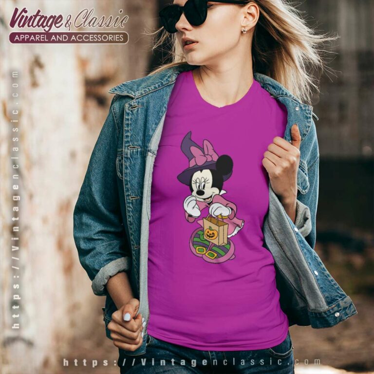 Minnie Mouse Trick Or Treat Halloween V Neck TShirt Minnie Mouse Trick Or Treat Halloween V Neck TShirt