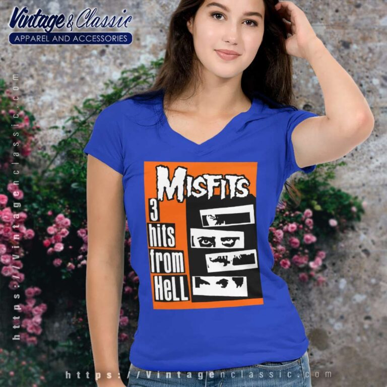 Misfits 3 Hits From Hell V Neck TShirt Misfits 3 Hits From Hell V Neck TShirt