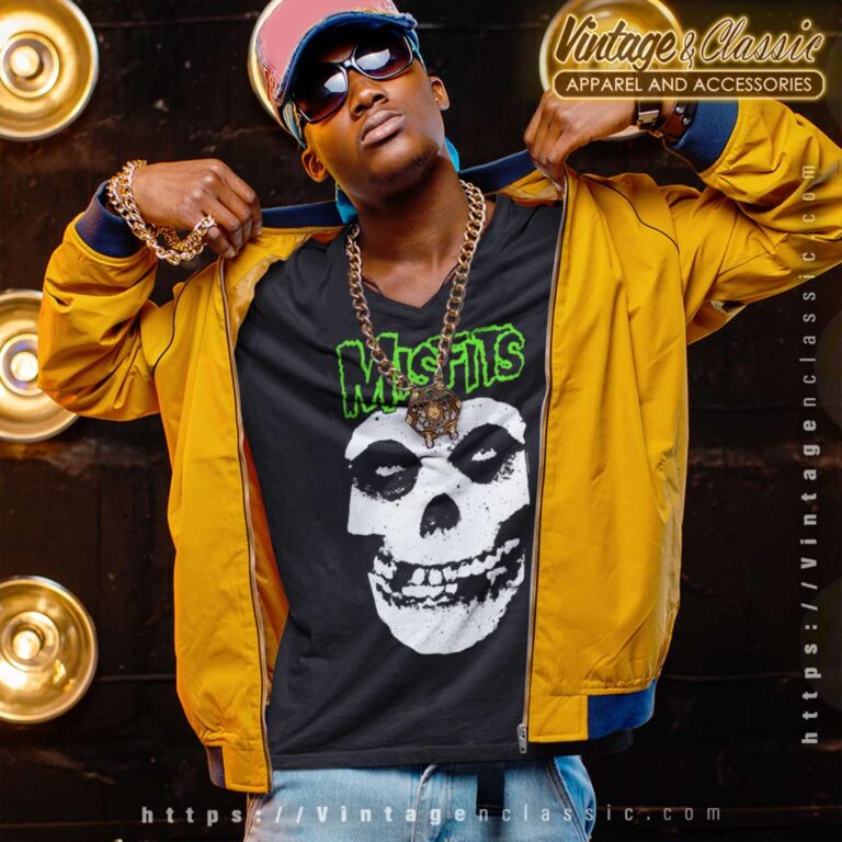 Misfits Green Fiend Logo V Neck TShirt Misfits Green Fiend Logo V Neck TShirt