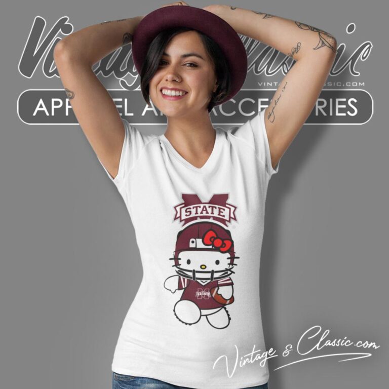 Mississippi State Bulldogs Hello Kitty V Neck TShirt Mississippi State Bulldogs Hello Kitty V Neck TShirt