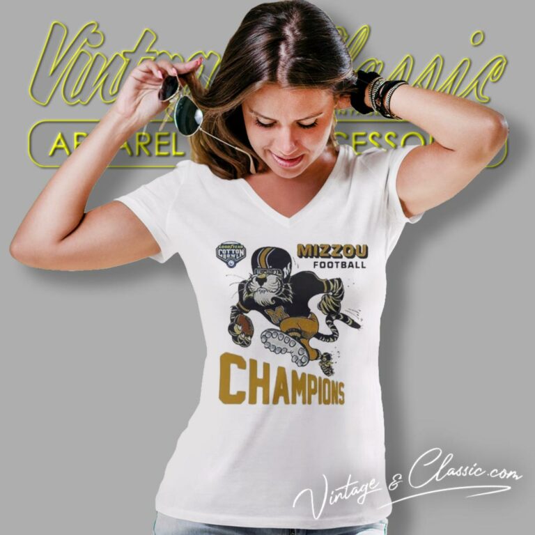 Missouri Tigers Football Champions 2023 Goodyear Cotton Bowl Classic Championship V Neck TShirt Missouri Tigers Football Champions 2023 Goodyear Cotton Bowl Classic Championship V Neck TShirt