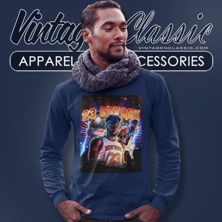 Mitchell Robinson New York Knicks 23 Savage Long Sleeve Tee Mitchell Robinson New York Knicks 23 Savage Long Sleeve Tee