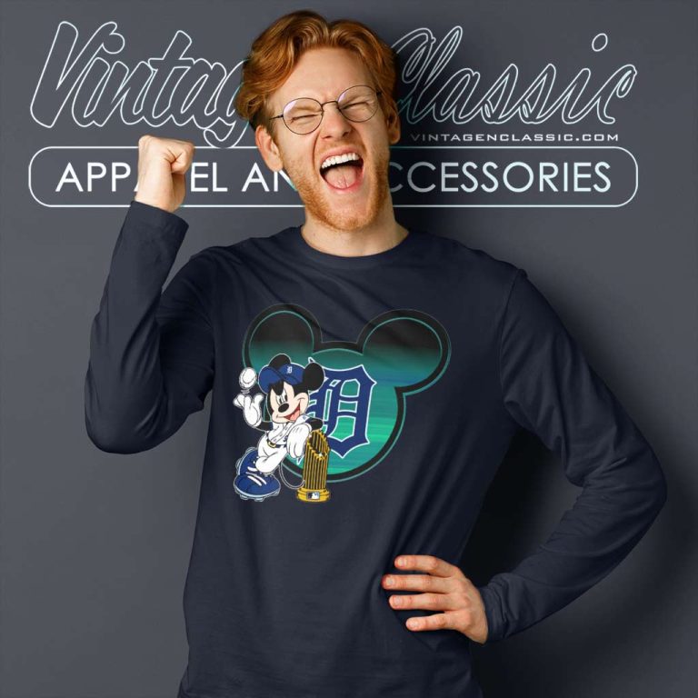 Mlb Detroit Tigers The Commissioners Trophy Mickey Mouse Long Sleeve Tee Mlb Detroit Tigers The Commissioners Trophy Mickey Mouse Long Sleeve Tee