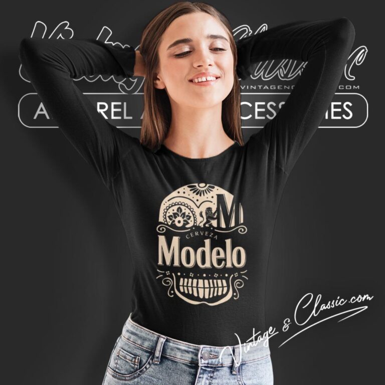 Modelo Mexican Beer Shirt Day Of The Dead Sugar Skull Long Sleeve Tee Modelo Mexican Beer Shirt Day Of The Dead Sugar Skull Long Sleeve Tee
