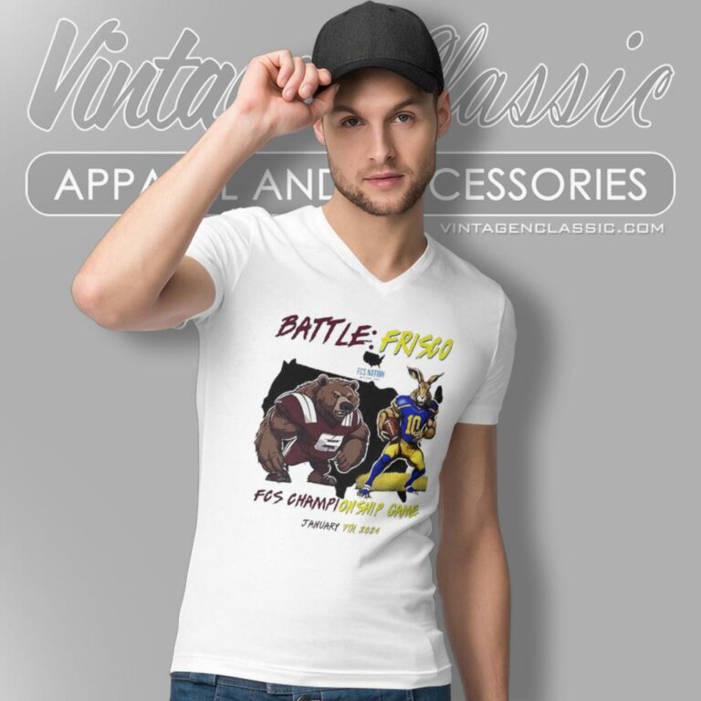 Montana Grizzlies Vs South Dakota State Jackrabbits Mascot Battle Frisco Fcs Championship Game 2024 V Neck TShirt Montana Grizzlies Vs South Dakota State Jackrabbits Mascot Battle Frisco Fcs Championship Game 2024 V Neck TShirt