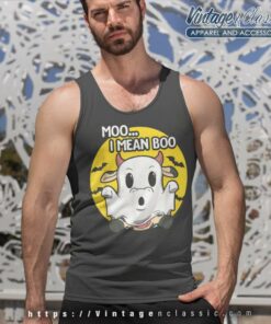 Moo Boo Sayings Humor Cow Ghost Moo I Mean Boo Halloween Tank Top Racerback