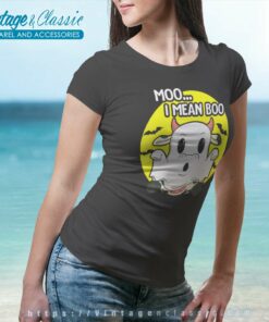 Moo Boo Sayings Humor Cow Ghost Moo I Mean Boo Halloween Women TShirt