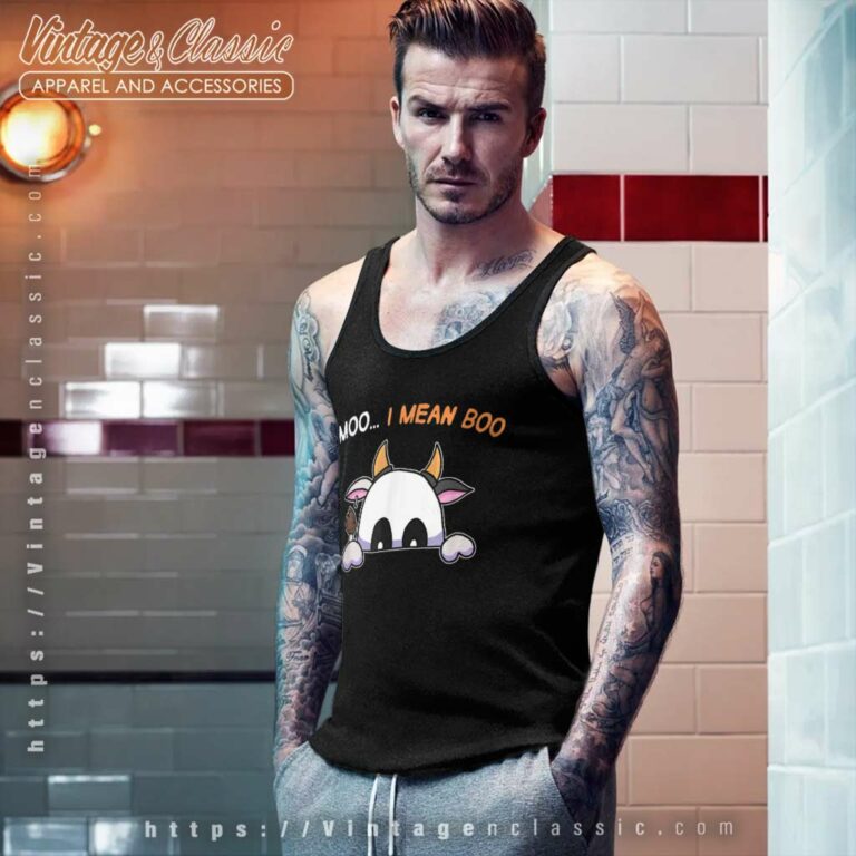 Moo I Mean Boo Farmer Ghost Cow Halloween Tank Top Racerback Moo I Mean Boo Farmer Ghost Cow Halloween Tank Top Racerback