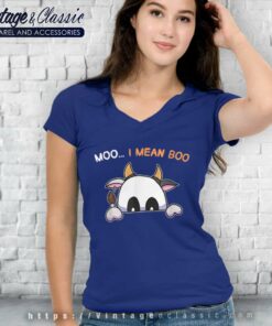 Moo I Mean Boo Farmer Ghost Cow Halloween V Neck TShirt