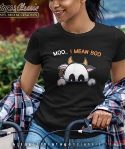 Moo I Mean Boo Farmer Ghost Cow Halloween Women TShirt