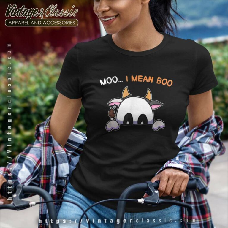 Moo I Mean Boo Farmer Ghost Cow Halloween Women TShirt Moo I Mean Boo Farmer Ghost Cow Halloween Women TShirt