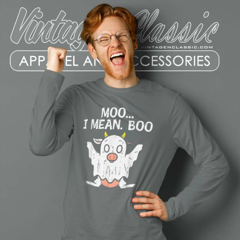 Moo I Mean Boo Ghost Cow Funny Halloween Farm Long Sleeve Tee Moo I Mean Boo Ghost Cow Funny Halloween Farm Long Sleeve Tee
