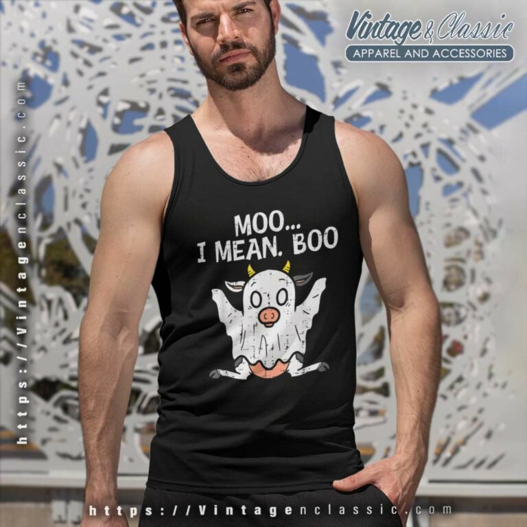 Moo I Mean Boo Ghost Cow Funny Halloween Farm Tank Top Racerback Moo I Mean Boo Ghost Cow Funny Halloween Farm Tank Top Racerback